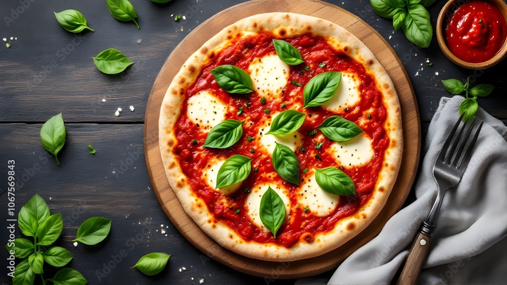 Classic Margherita Gluten-Free Pizza with Fresh Basil Leaves Classic Margherita Gluten-Free Pizza with Fresh Basil Leaves