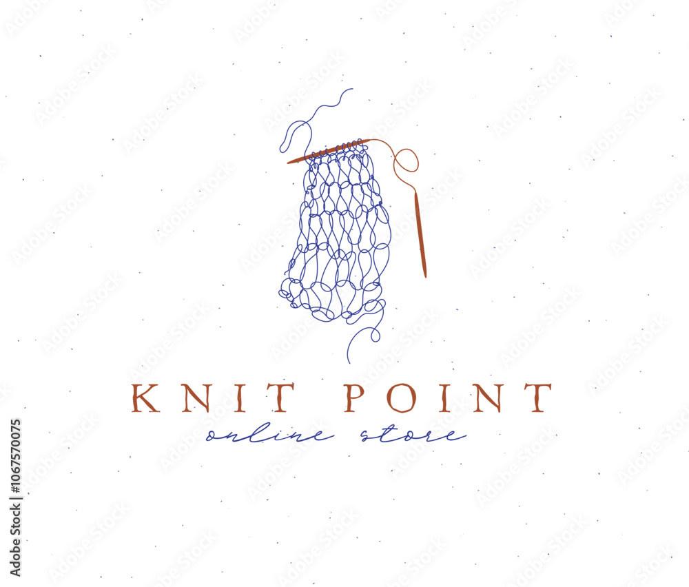 Knitted scarf label with inscription knit point online store drawing on beige background