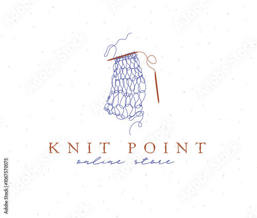 Knitted scarf label with inscription knit point online store drawing on beige background