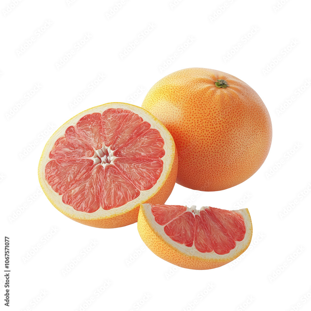 Grapefruit halves and whole on white Grapefruit halves and whole on white