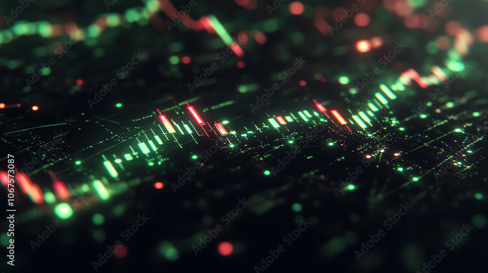 Upward trending stock chart, green glowing lines, digital render with sharp details, vibrant financial success concept Upward trending stock chart, green glowing lines, digital render with sharp details, vibrant financial success concept