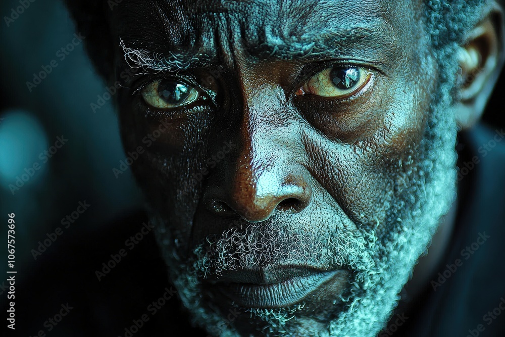 Intense gaze of an elderly man with deep soulful eyes and textured skin Intense gaze of an elderly man with deep soulful eyes and textured skin