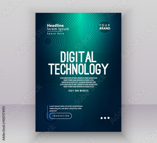 Poster brochure cover banner presentation layout template, Technology digital futuristic internet network connection green blue background, Abstract cyber future tech communication Ai big data science