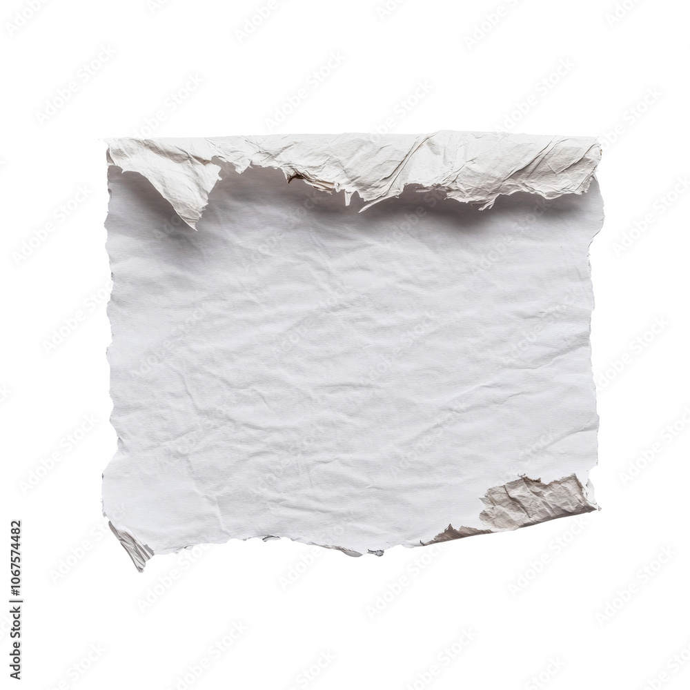 Crumpled white paper with jagged edges on display Crumpled white paper with jagged edges on display