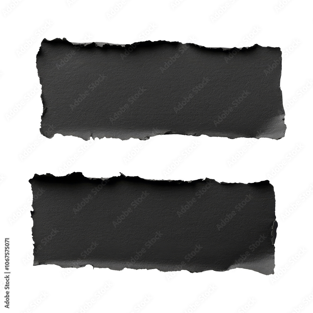 Black torn paper strips on white background Black torn paper strips on white background