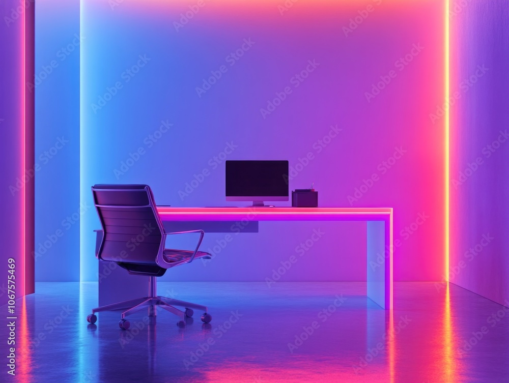 Office workstation with computer and monitor Office workstation with computer and monitor