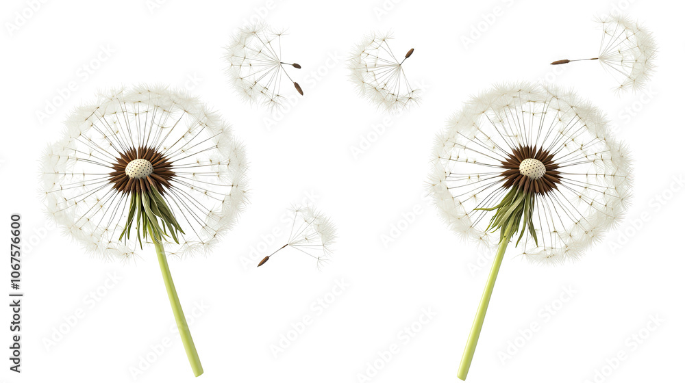 Flying Dandelion Petals Drifting Through the Air on a Clear Day Generative AI