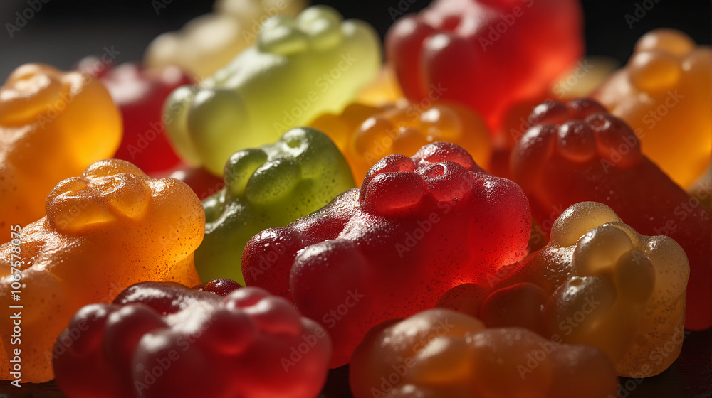 Colorful gummy bears in close-up view Colorful gummy bears in close-up view