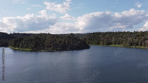 Drone over the lake in Island Park Idaho photo