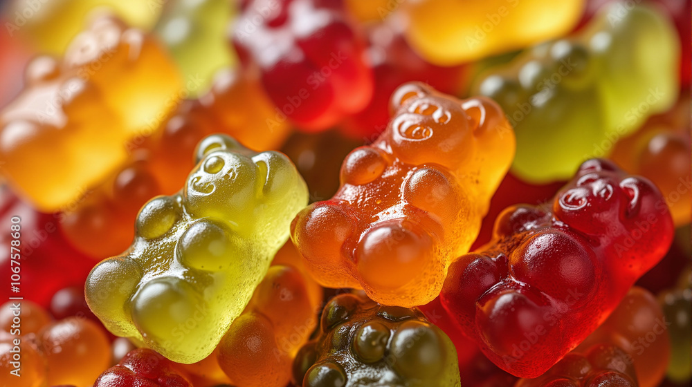 Colorful gummy bears in close-up view Colorful gummy bears in close-up view