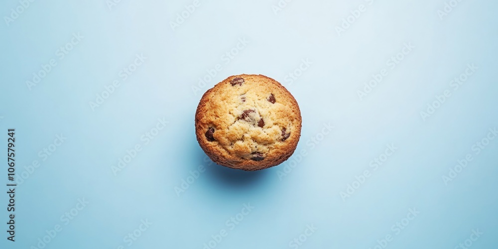 Chocolate Chip Muffin on Blue Surface Chocolate Chip Muffin on Blue Surface