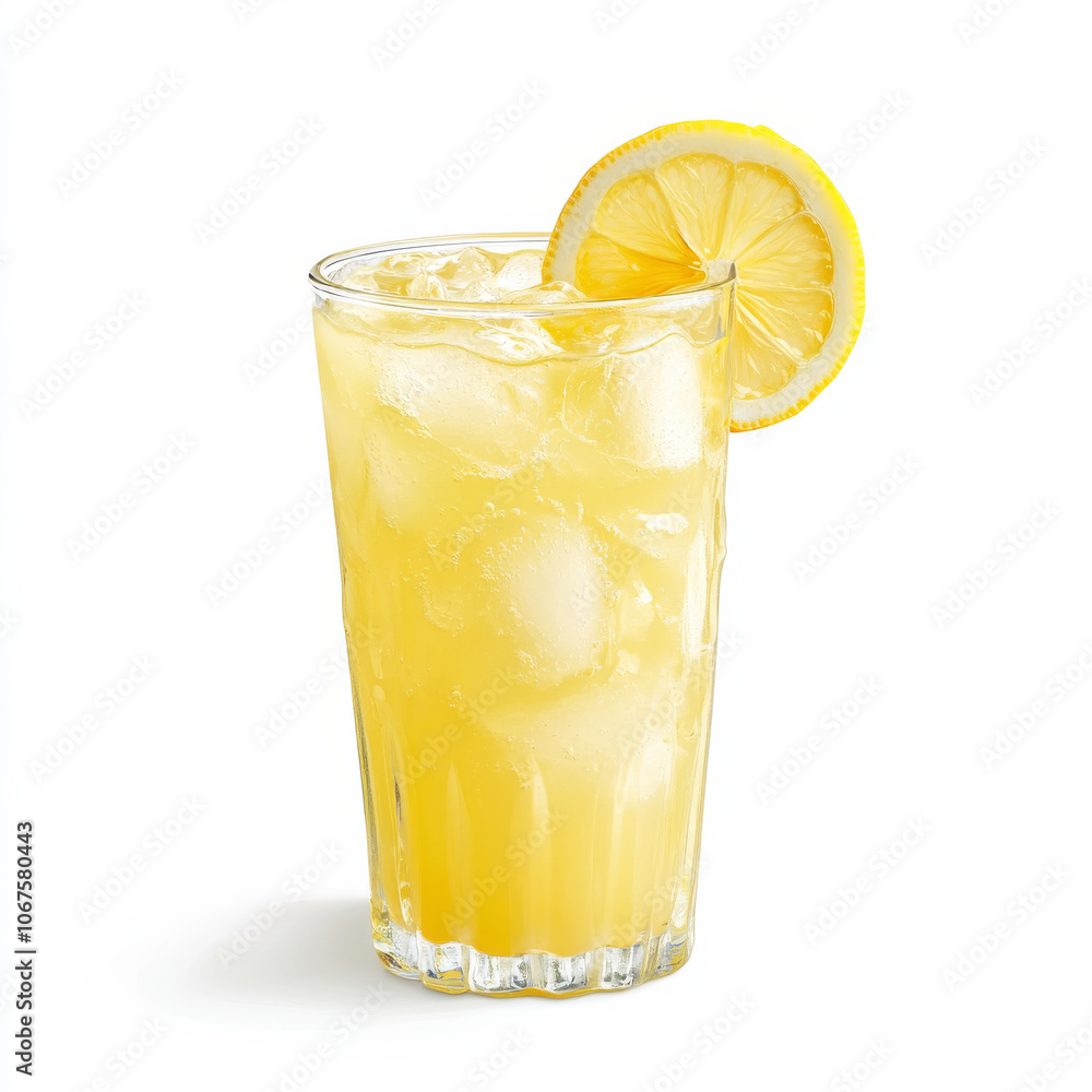 A cup of fresh lemonade with a lemon slice, isolated on a white background, showcasing a refreshing summer drink A cup of fresh lemonade with a lemon slice, isolated on a white background, showcasing a refreshing summer drink