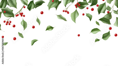 Wallpaper Mural Background Pattern of Scattered Holly Leaves and Red Berries on White, Creating a Festive Holiday Design Torontodigital.ca