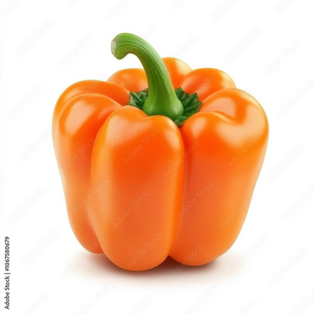 A single orange bell pepper, isolated on a white background, emphasizing a colorful vegetable A single orange bell pepper, isolated on a white background, emphasizing a colorful vegetable