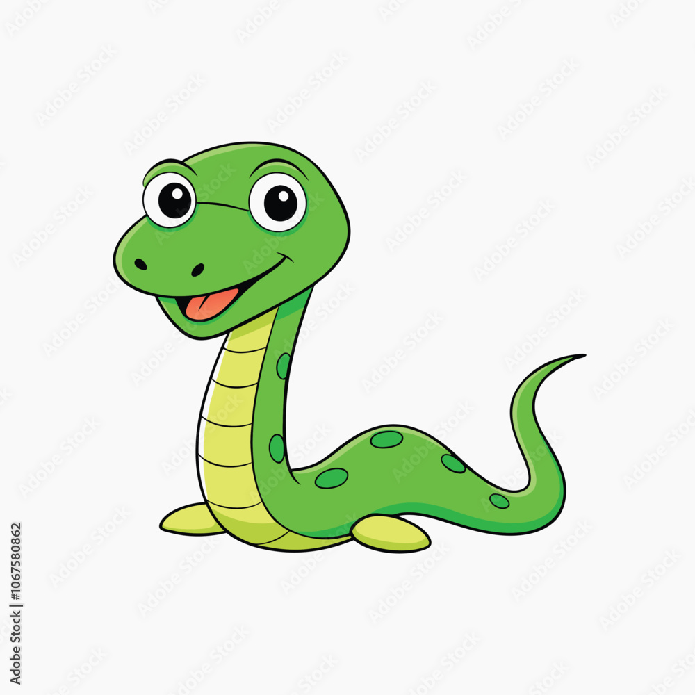 Cute green snake cartoon on white background. snake with pink spots on white background Cute green snake cartoon on white background. snake with pink spots on white background
