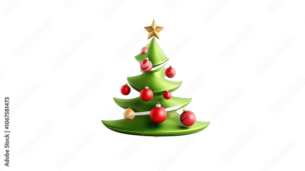 Christmas Tree Clipart, Bright Green with Red Ornaments and a Gold Star Topper, Isolated on White Background Christmas Tree Clipart, Bright Green with Red Ornaments and a Gold Star Topper, Isolated on White Background