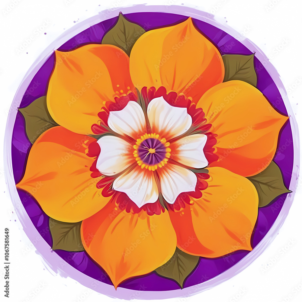 Obraz premium A vibrant orange flower on white background, floral mandala pattern, graphic design illustration wallpaper 