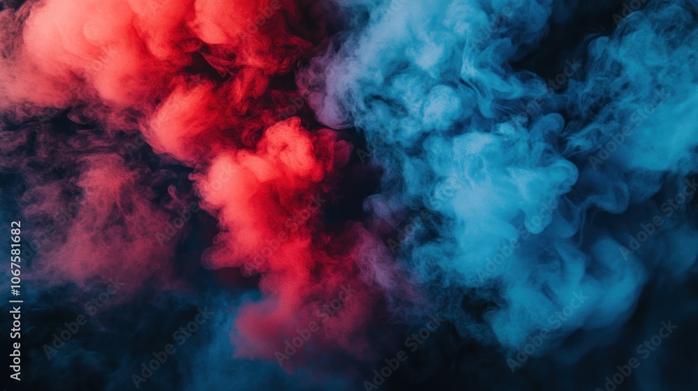 Abstract background with red and blue smoke swirls against a black background. Abstract background with red and blue smoke swirls against a black background.