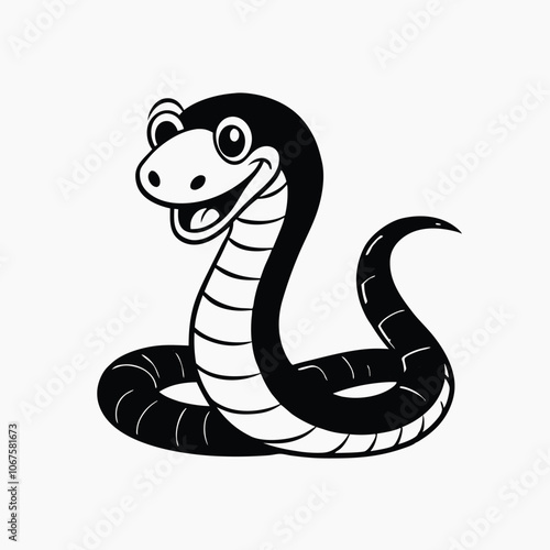 Cute green snake illustration, Cartoon snake vector illustration isolated on white background