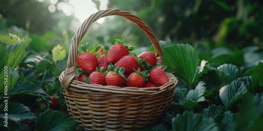 Fresh Strawberries in Wicker Basket Fresh Strawberries in Wicker Basket