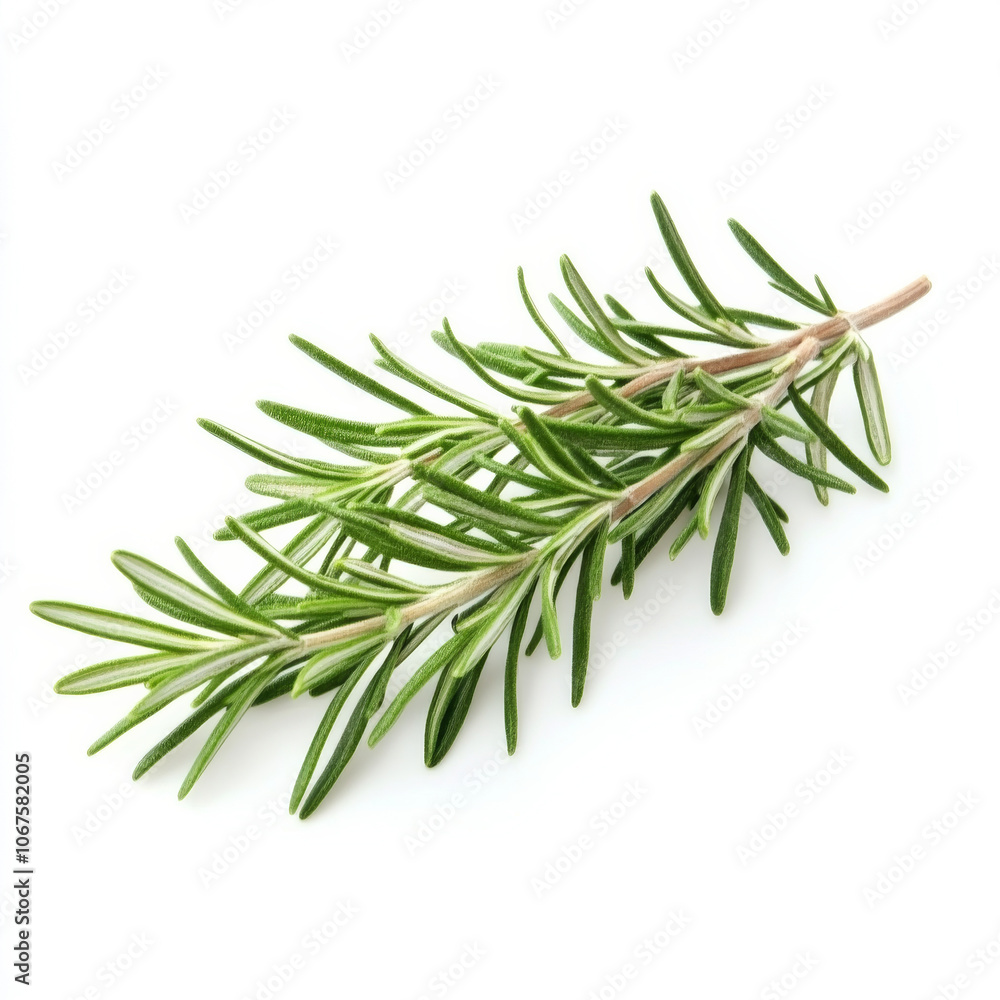 A fresh sprig of rosemary, isolated on a white background, showcasing a fragrant herb A fresh sprig of rosemary, isolated on a white background, showcasing a fragrant herb