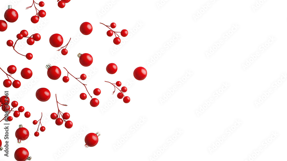 Festive Red Holly Berries Scattered on White Background, Bright and Cheerful Holiday Design Festive Red Holly Berries Scattered on White Background, Bright and Cheerful Holiday Design