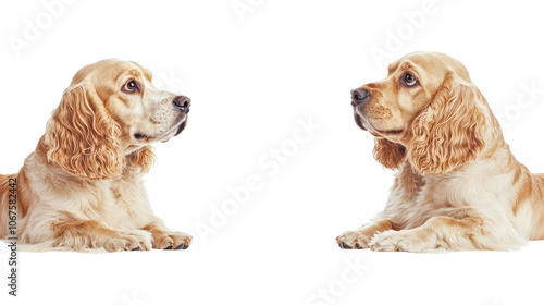 Adult Cocker Spaniel Dogs Sitting Side by Side on a Clear Background Generative AI photo