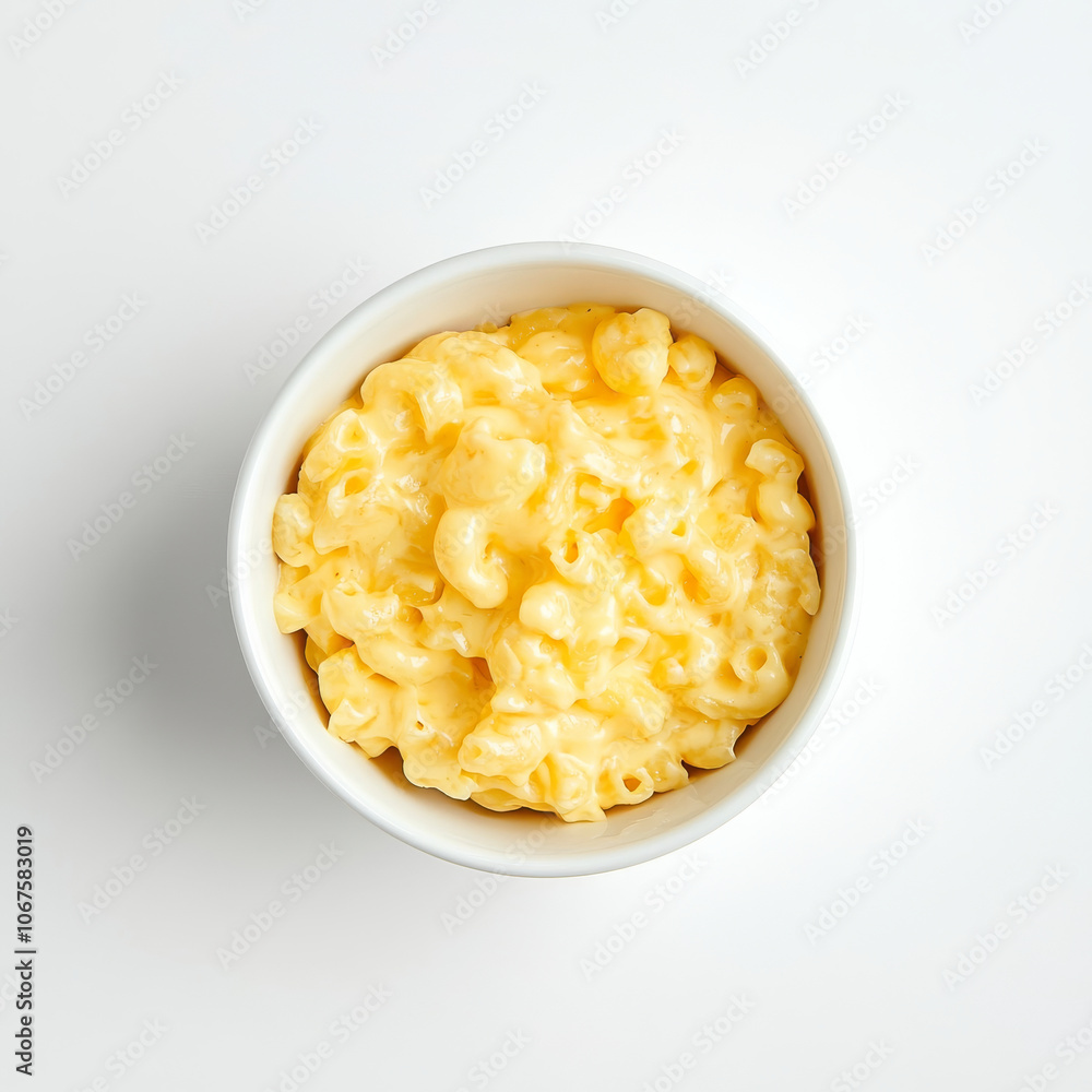A bowl of creamy mac and cheese, isolated on a white background, emphasizing a classic comfort food A bowl of creamy mac and cheese, isolated on a white background, emphasizing a classic comfort food