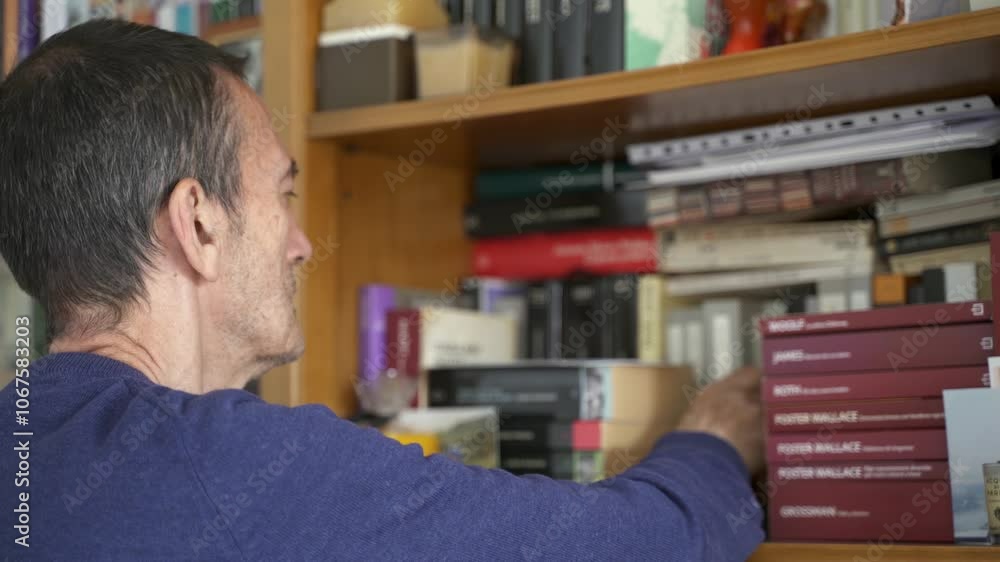 Senior citizen picking a book from bookshelf Senior citizen picking a book from bookshelf