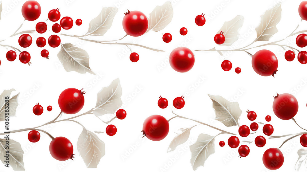Red Berry and Holly Pattern on White, Classic Christmas Colors Creating a Joyful Holiday Feel Red Berry and Holly Pattern on White, Classic Christmas Colors Creating a Joyful Holiday Feel