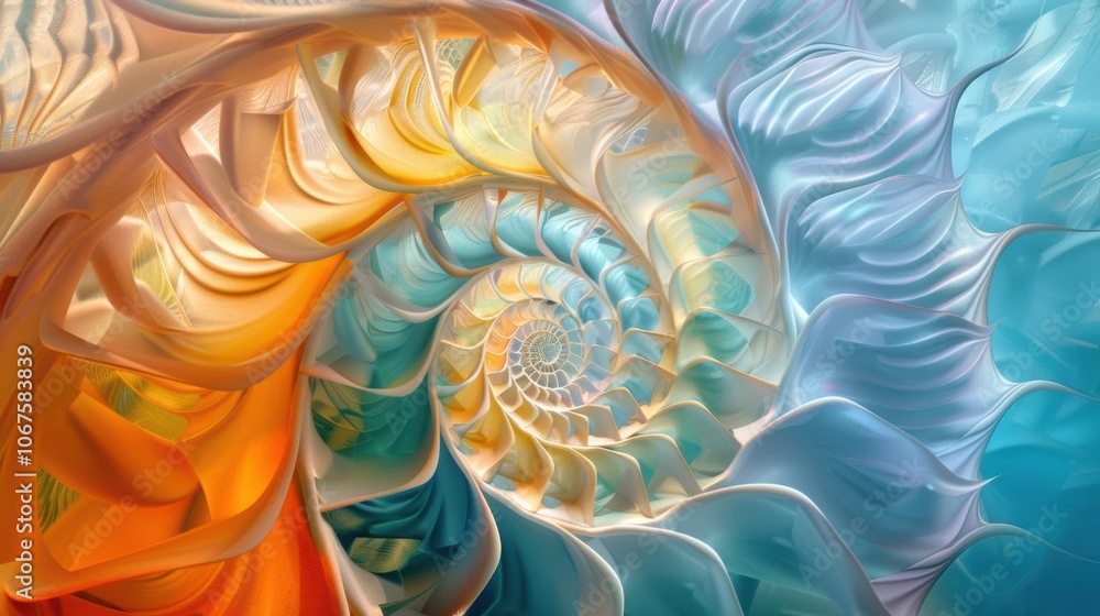 Abstract depiction of a nautilus shell, focusing on its intricate geometric design. The shell's natural swirl is a stunning visual element in this art piece. Abstract depiction of a nautilus shell, focusing on its intricate geometric design. The shell's natural swirl is a stunning visual element in this art piece.