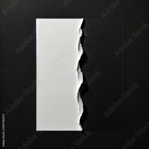 Abstract contrast of black and white textures with torn paper design for modern decor photo