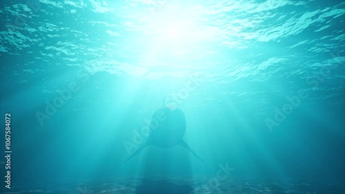Great white shark swims underwater