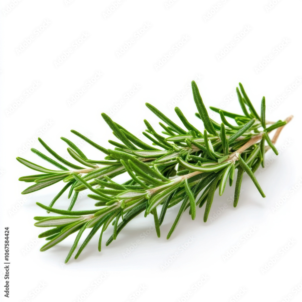 A fresh sprig of rosemary, isolated on a white background, showcasing a fragrant herb A fresh sprig of rosemary, isolated on a white background, showcasing a fragrant herb