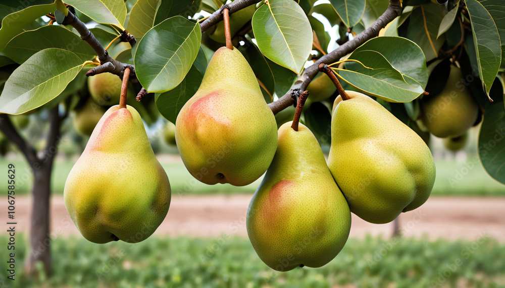 Organic fresh pears hang from a sturdy tree branch waiting to be plucked at the peak of ripeness._00001_ Organic fresh pears hang from a sturdy tree branch waiting to be plucked at the peak of ripeness._00001_