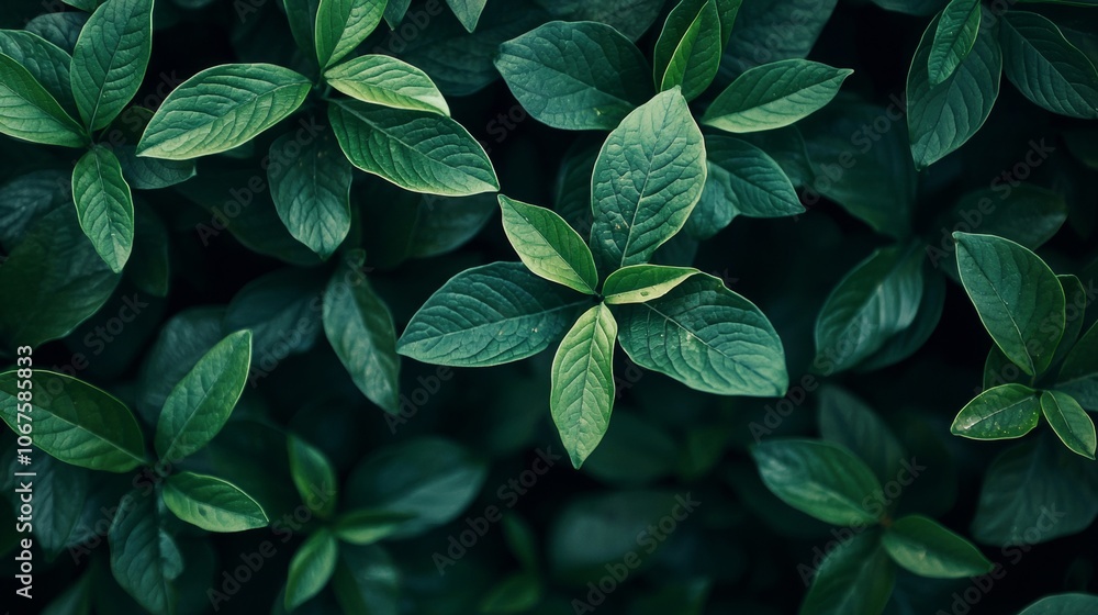 Close-up of lush green leaves in natural lighting Close-up of lush green leaves in natural lighting