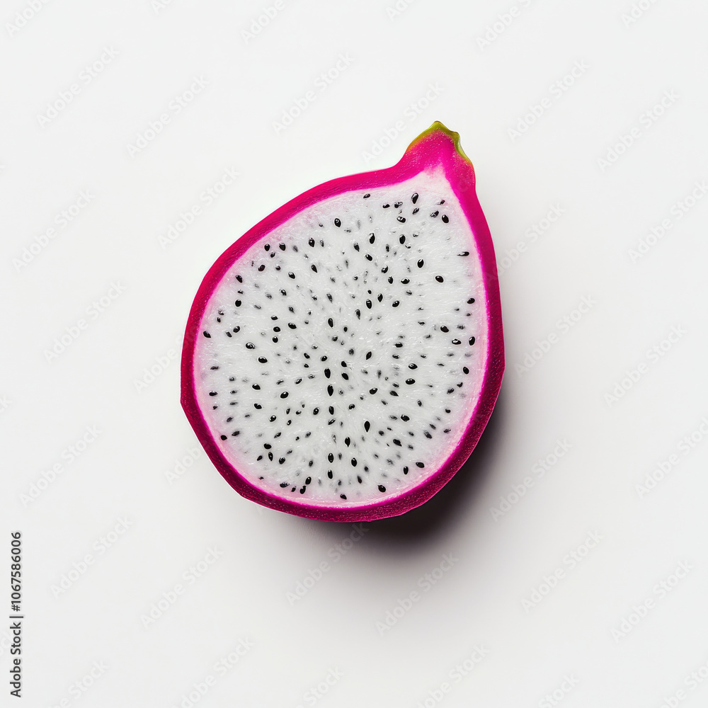 A single slice of dragon fruit, isolated on a white background, emphasizing an exotic fruit A single slice of dragon fruit, isolated on a white background, emphasizing an exotic fruit
