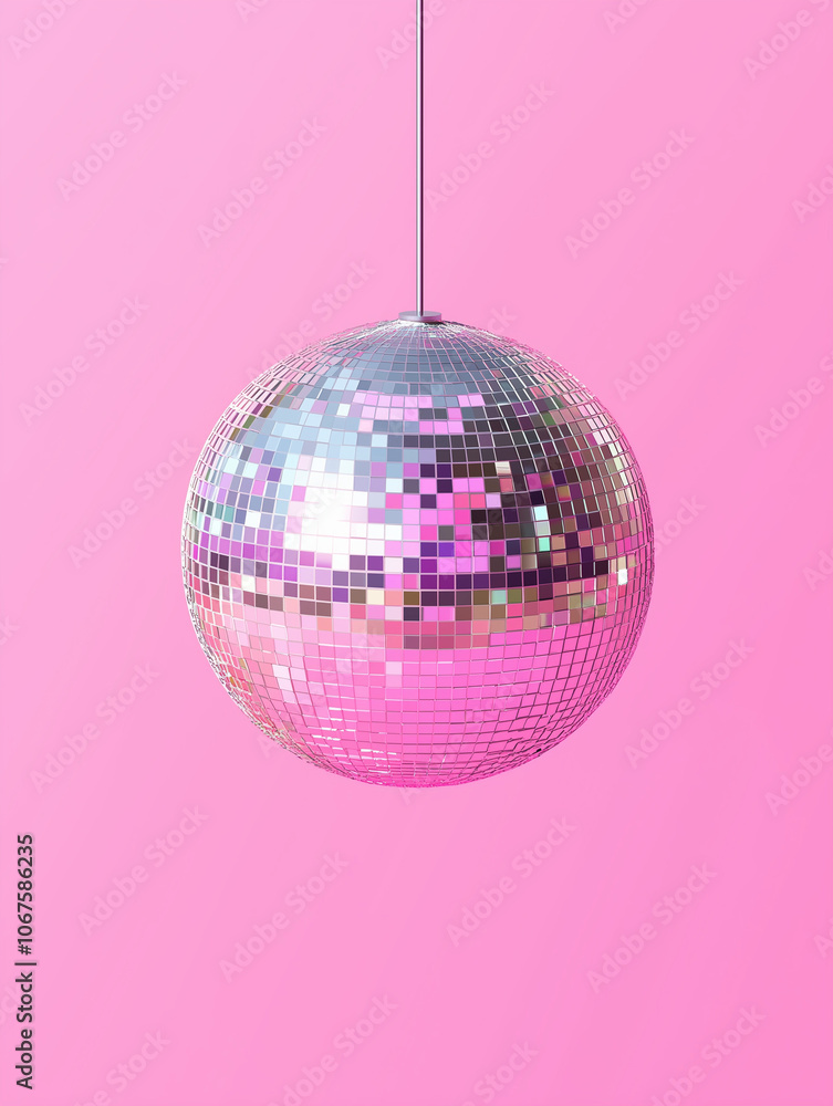 Minimalist Pixel Art Disco Ball on Pink Background Minimalist Pixel Art Disco Ball on Pink Background