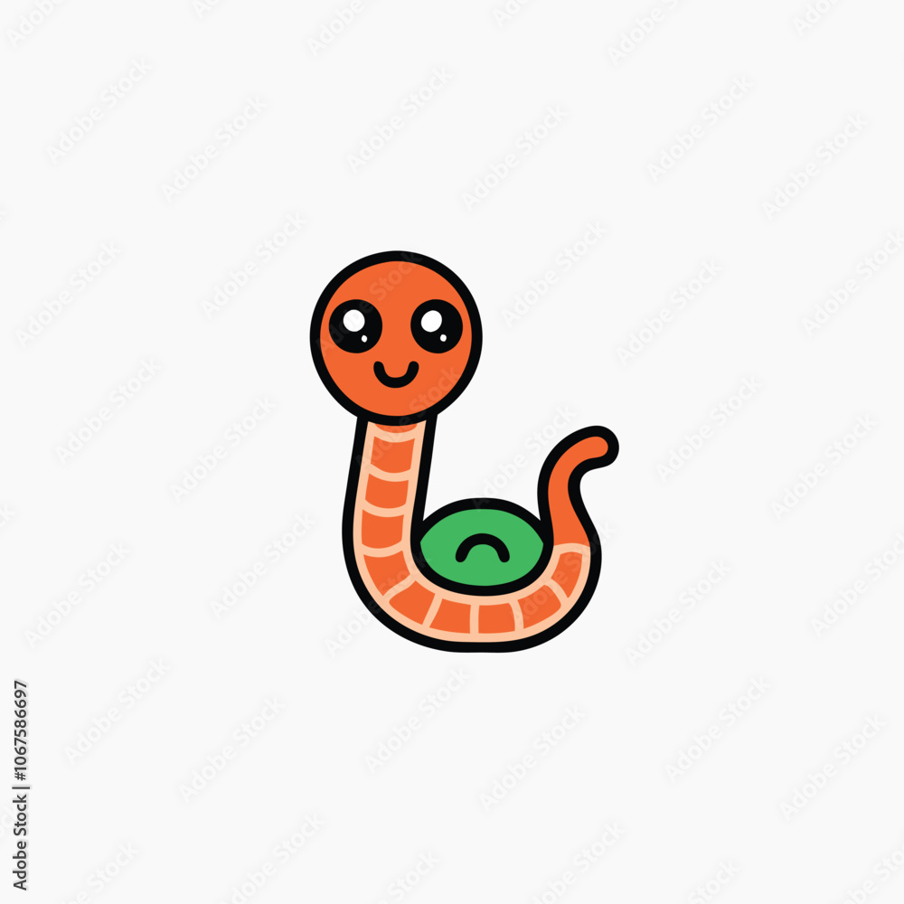 Fototapeta premium Vector graphic of cute green snake cartoon suitable for world snake day. Cute green snake cartoon on white background.
