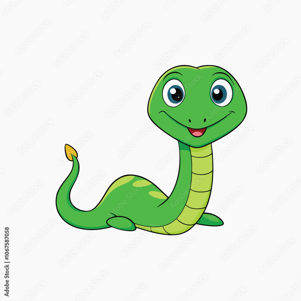 Fototapeta premium Cute funny snake vector cartoon.. Cartoon green snake on white background