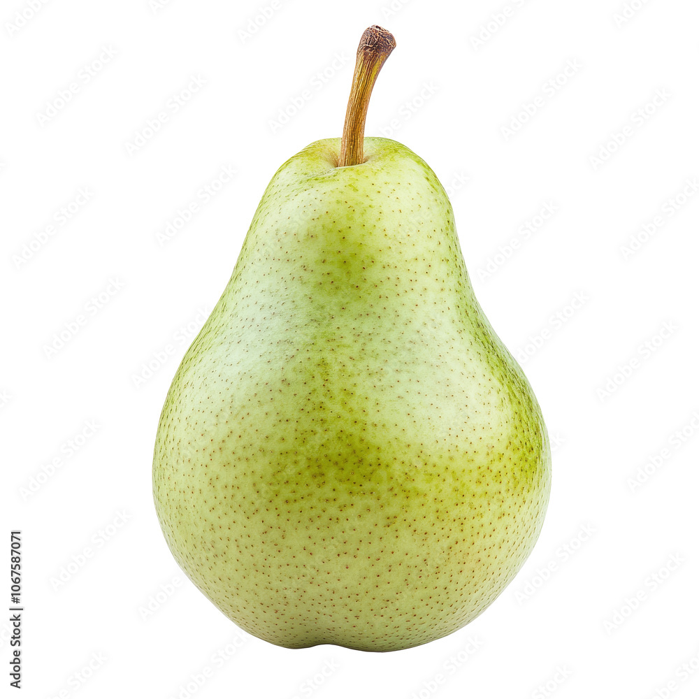 Fresh green pear displayed on a white background