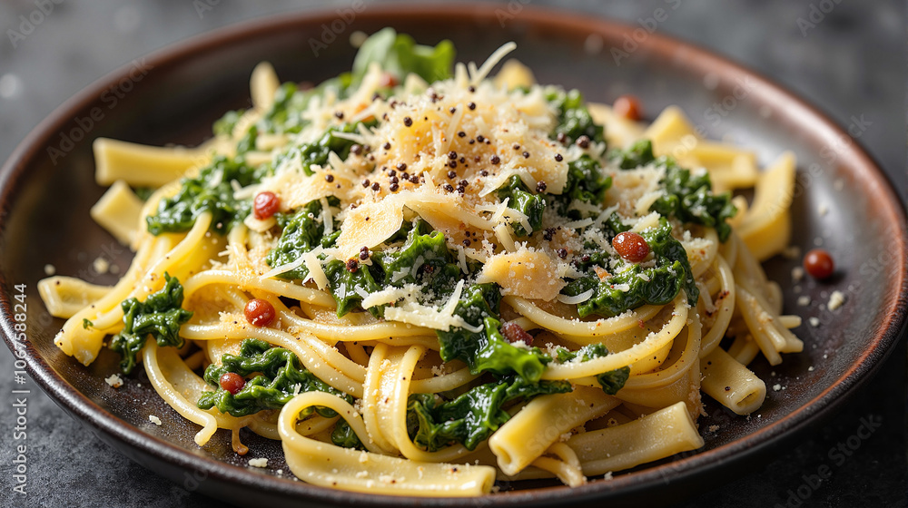 Spinach ricotta pasta with parmesan and pepper Spinach ricotta pasta with parmesan and pepper