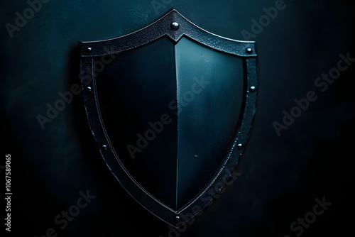 A close-up of a black shield against a dark background. photo