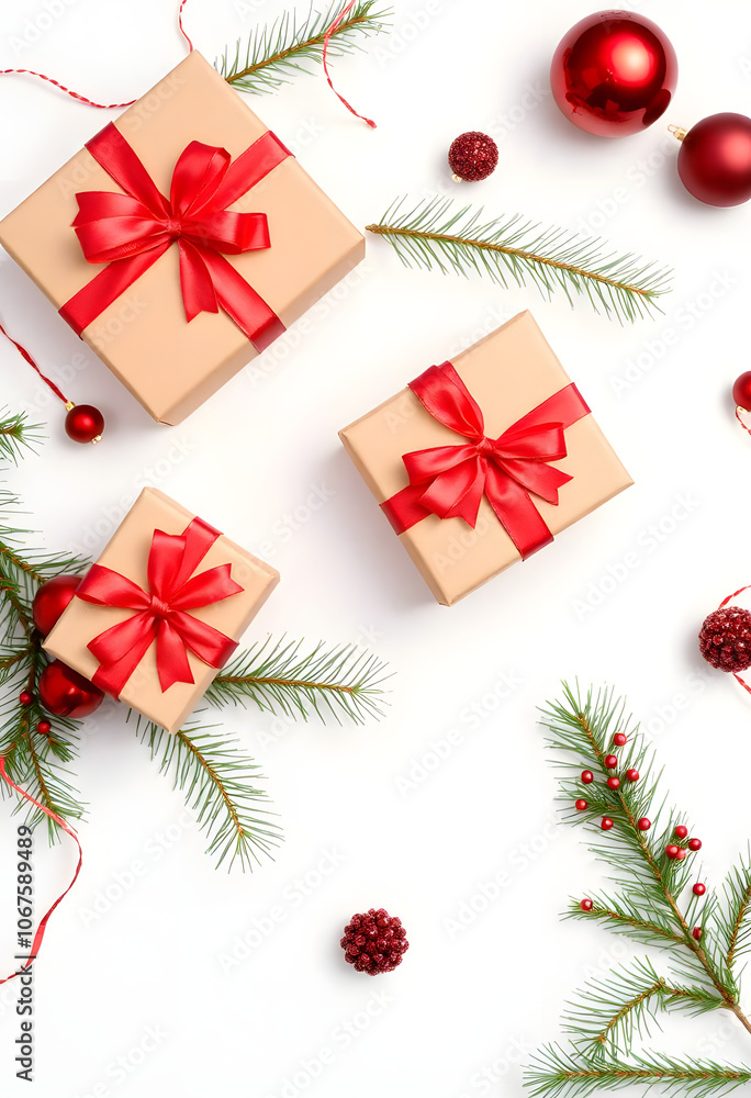 Christmas decoration with gift boxes on white Christmas decoration with gift boxes on white