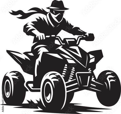 Quad bike rider mascot silhouette vector illustration isolated on a white background