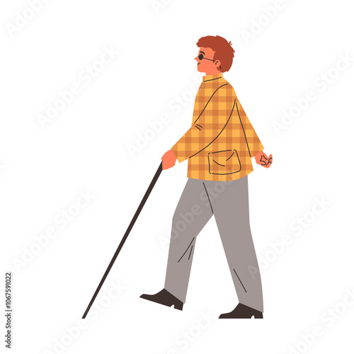 Vector illustration with the image of a visually impaired character with a cane.