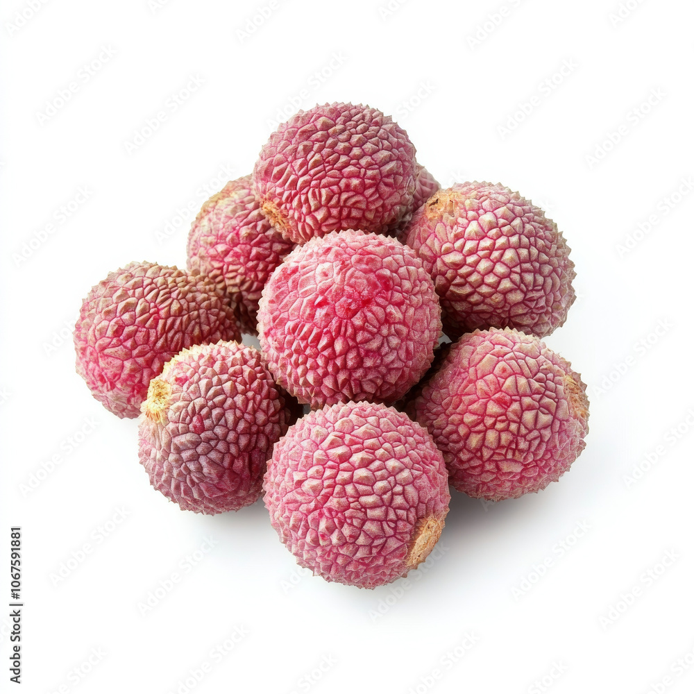 A handful of fresh lychees, isolated on a white background, highlighting a tropical fruit A handful of fresh lychees, isolated on a white background, highlighting a tropical fruit