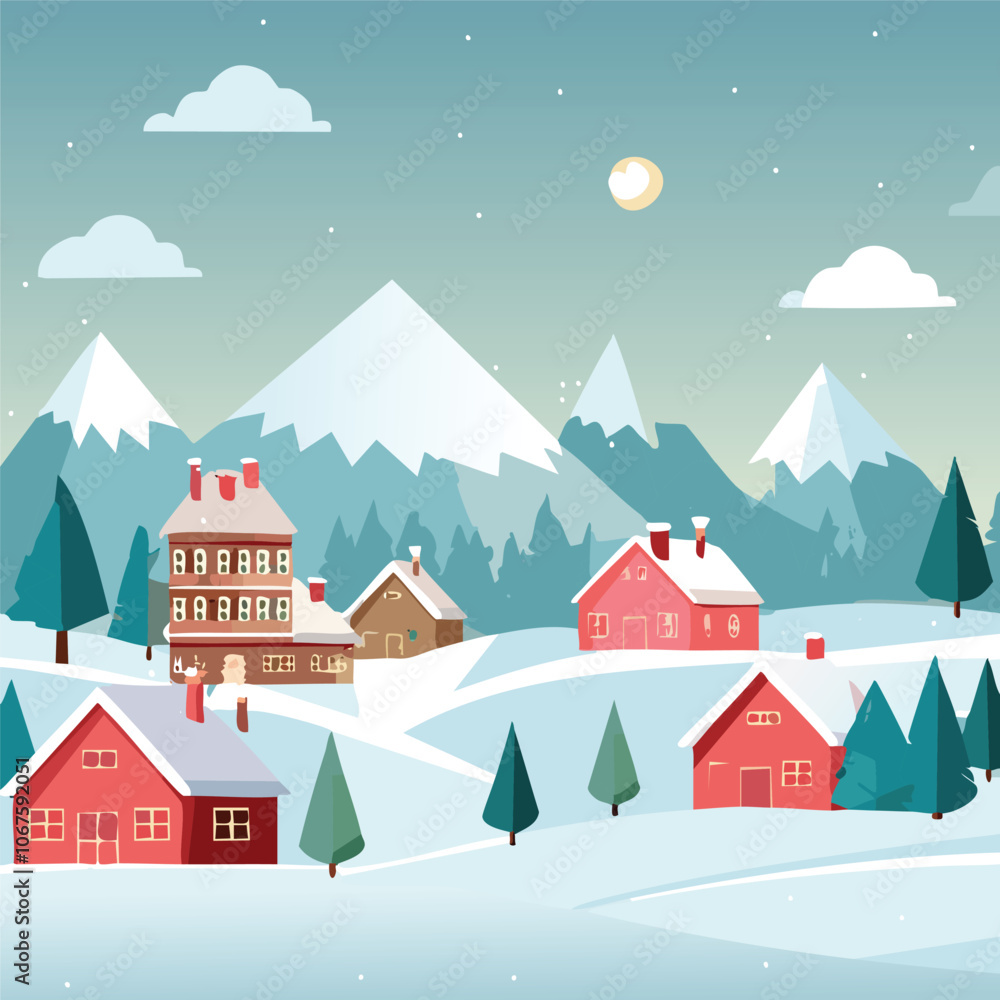 Naklejka premium Illustration of a rural scene during a snowy day