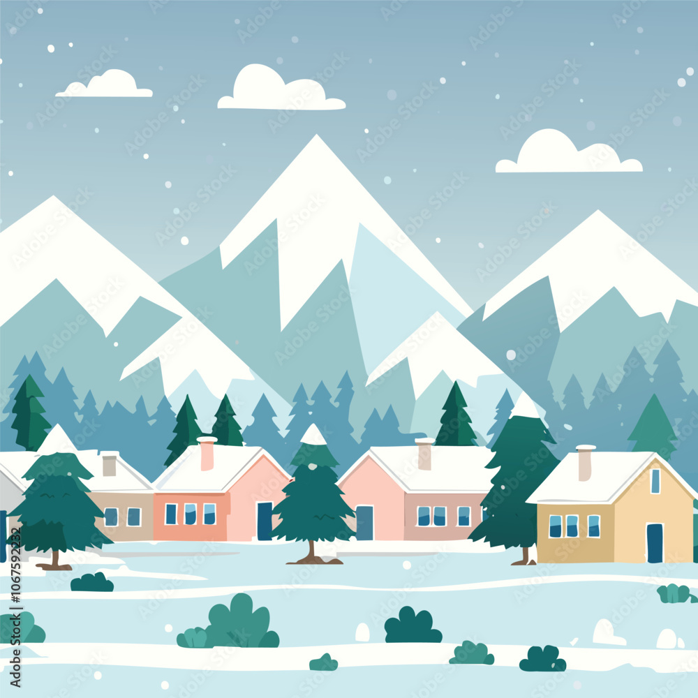 Naklejka premium Illustration of a rural scene during a snowy day