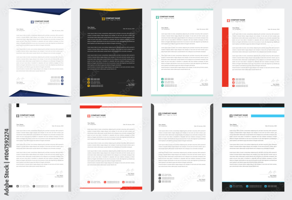 Set of Corporate modern letterhead design template with yellow, blue, green and red color. creative modern letter head design template. Modern Business Letterhead Design. Print ready A4 paper Set of Corporate modern letterhead design template with yellow, blue, green and red color. creative modern letter head design template. Modern Business Letterhead Design. Print ready A4 paper